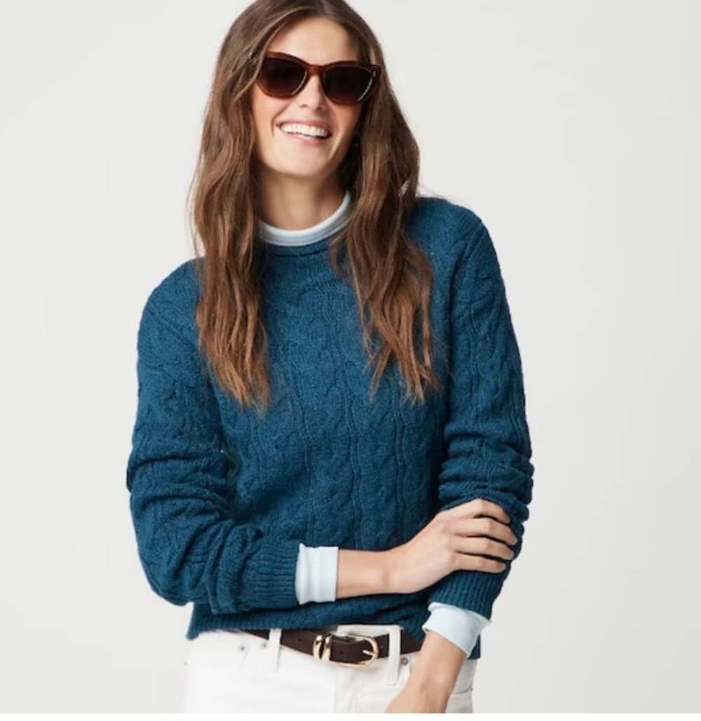 J.Crew Cable Mockneck Sweater M Peacock Blue NWT